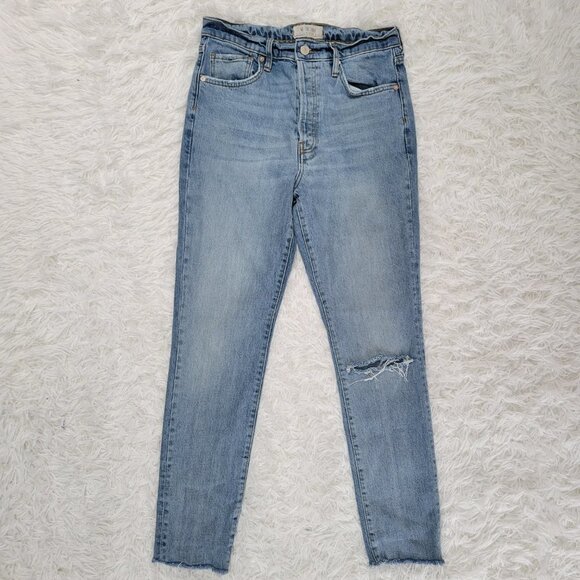 We the Free Distressed Raw Hem Skinny Light Wash Blue Jeans - Size 29 - Picture 11 of 11